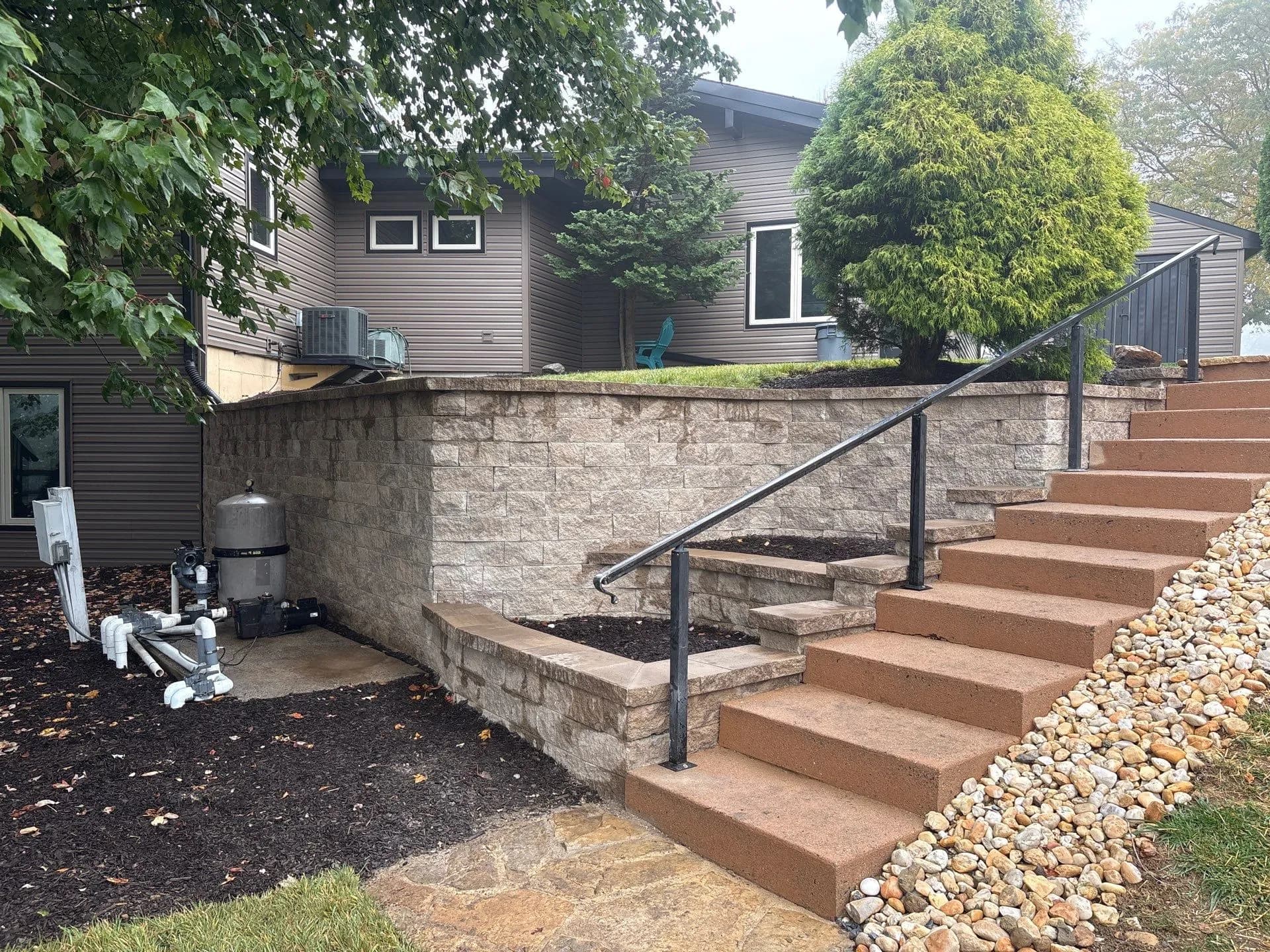 Gallery photos for Block Wall Replacement with Tiered Beds and Fresh Mulch: Image #3