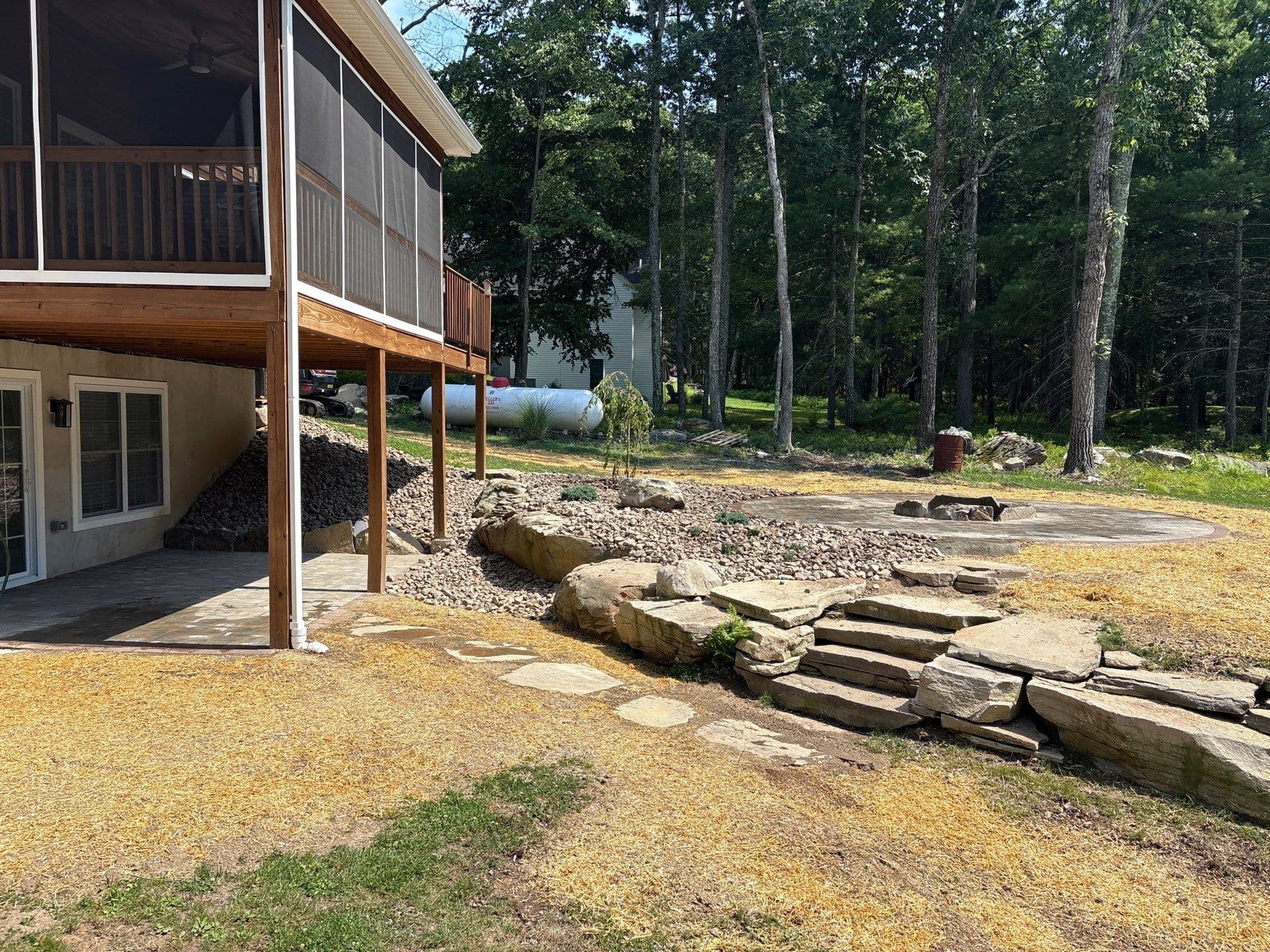 Gallery photos for Fire Pit Patio, Stone Pathways and Full Backyard Outdoor Living Build: Image #1